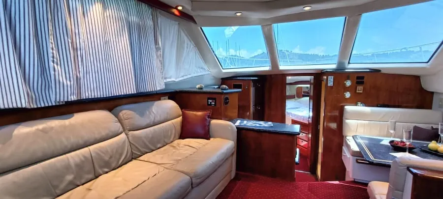 The salon, looking forward past the sofa to the windscreen